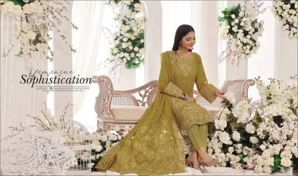 Embroidered Chiffon Collection Olive Green - Image 3