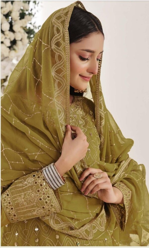 Embroidered Chiffon Collection Olive Green