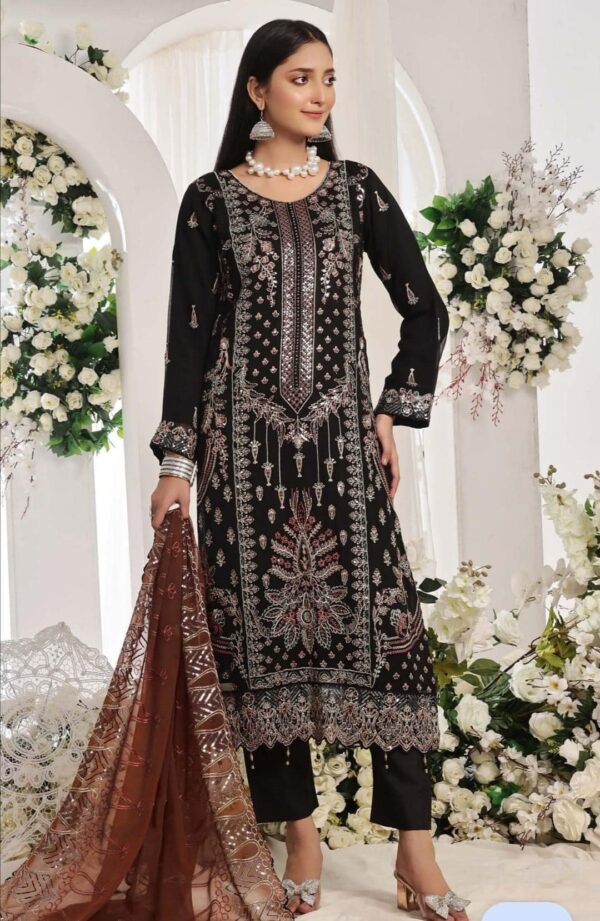 Embroidered Chiffon Collection Dark Brown - Image 2